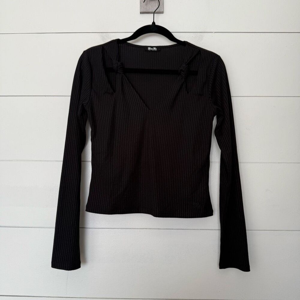 Miss Me Women’s Large Black Ribbed Longsleeve Top Blouse